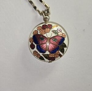 Cloisonne Butterfly Pendant Necklace